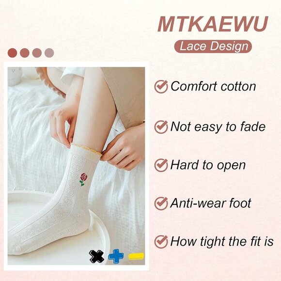 ❤️Womens Floral Socks Vintage Embroidered Frilly Floral Socks Kawaii Girly Ankle - Picture 5 of 7